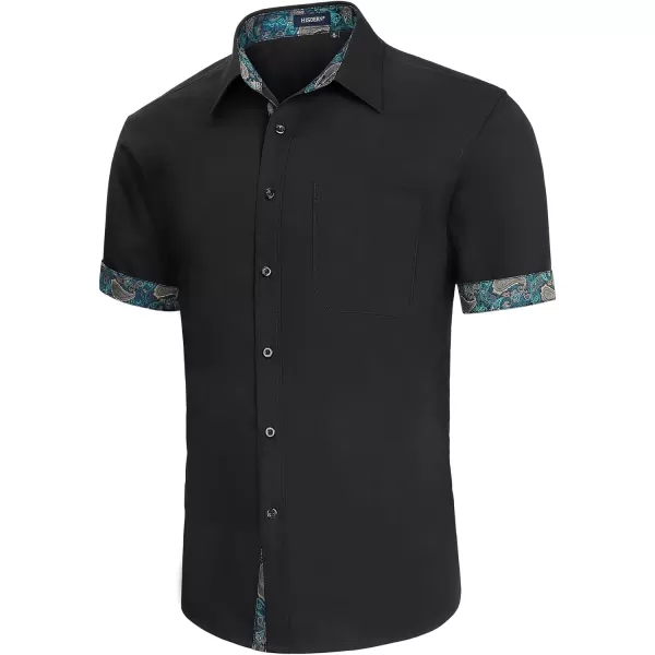 HISDERN Mens Dress Shirts Short Sleeve Regular Fit Casual Button Down Shirt Inner Contrast Business Formal Pocket Shirt
