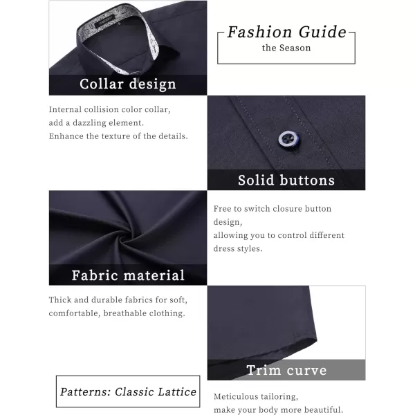 HISDERN Mens Dress Shirts Short Sleeve Regular Fit Casual Button Down Shirt Inner Contrast Business Formal Pocket Shirt