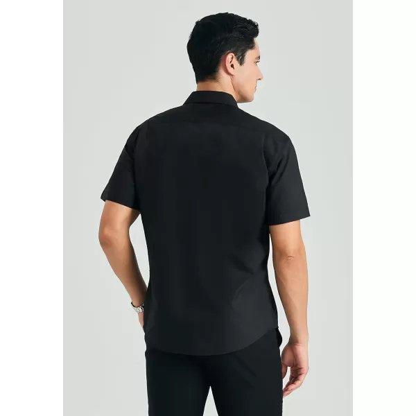 HISDERN Mens Dress Shirts Short Sleeve Regular Fit Casual Button Down Shirt Inner Contrast Business Formal Pocket Shirt