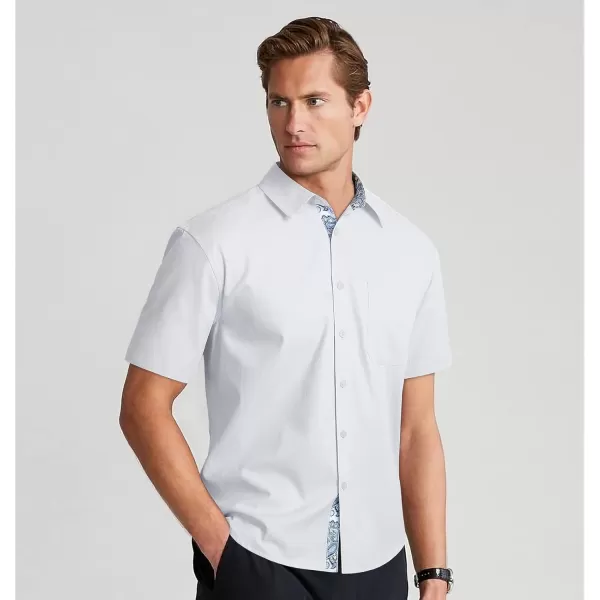 HISDERN Mens Dress Shirts Short Sleeve Regular Fit Casual Button Down Shirt Inner Contrast Business Formal Pocket Shirt