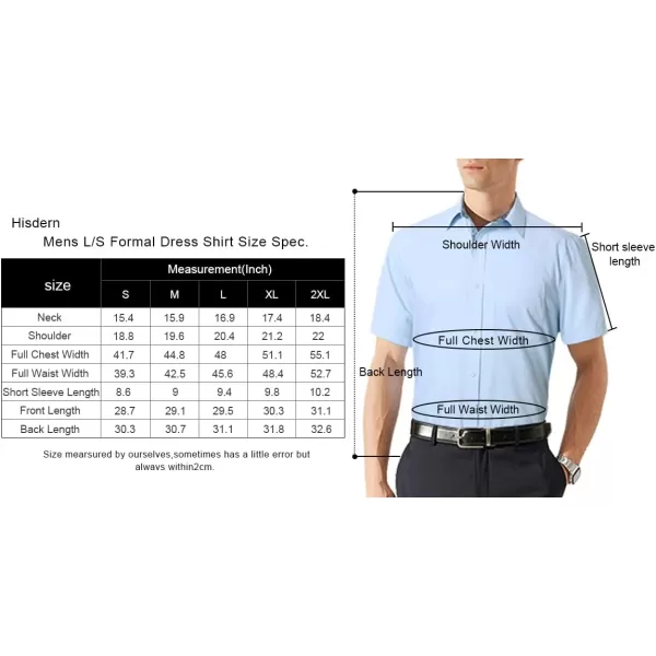 HISDERN Mens Dress Shirts Short Sleeve Regular Fit Casual Button Down Shirt Inner Contrast Business Formal Pocket Shirt