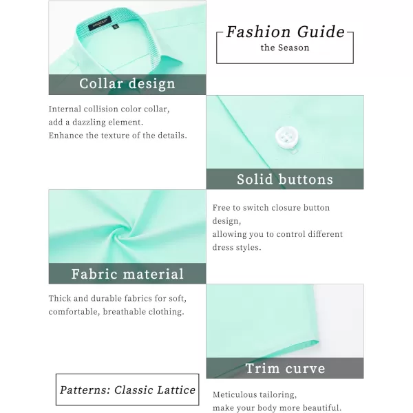 HISDERN Mens Dress Shirts Short Sleeve Regular Fit Casual Button Down Shirt Inner Contrast Business Formal Pocket Shirt