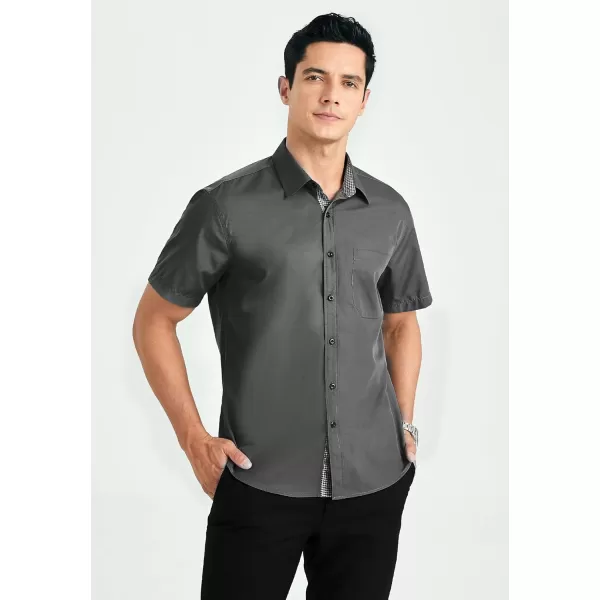 HISDERN Mens Dress Shirts Short Sleeve Regular Fit Casual Button Down Shirt Inner Contrast Business Formal Pocket Shirt