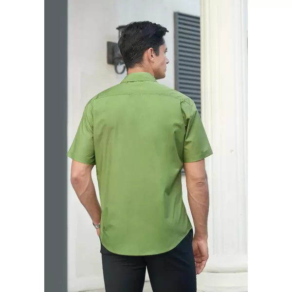 HISDERN Mens Dress Shirts Short Sleeve Regular Fit Casual Button Down Shirt Inner Contrast Business Formal Pocket Shirt