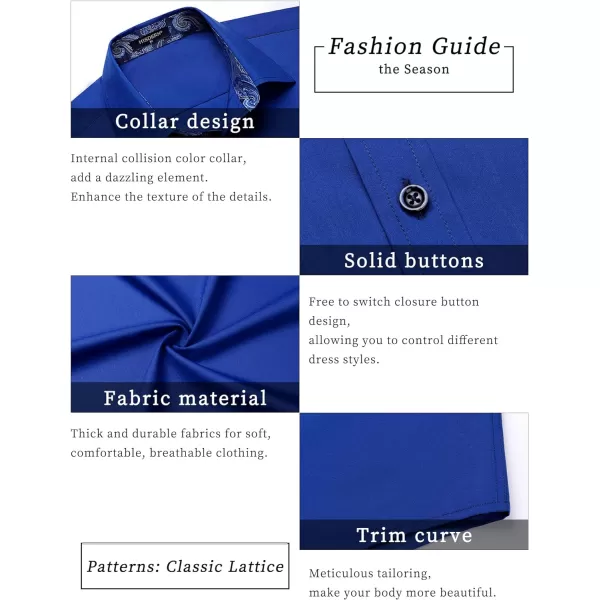 HISDERN Mens Dress Shirts Short Sleeve Regular Fit Casual Button Down Shirt Inner Contrast Business Formal Pocket Shirt