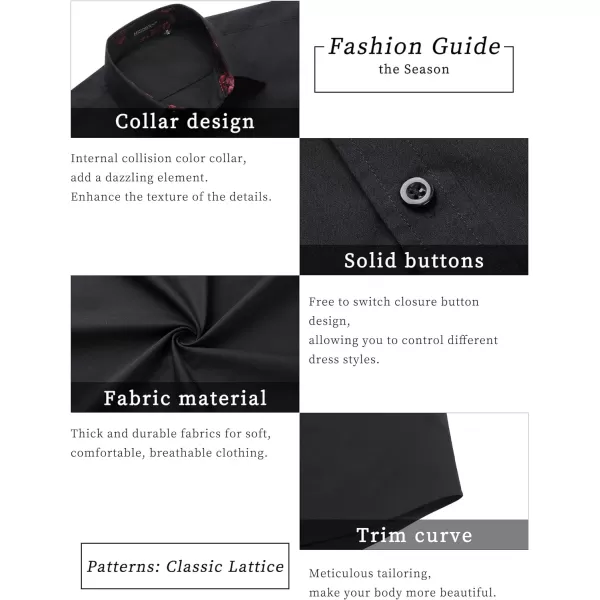 HISDERN Mens Dress Shirts Short Sleeve Regular Fit Casual Button Down Shirt Inner Contrast Business Formal Pocket Shirt