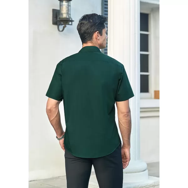 HISDERN Mens Dress Shirts Short Sleeve Regular Fit Casual Button Down Shirt Inner Contrast Business Formal Pocket Shirt