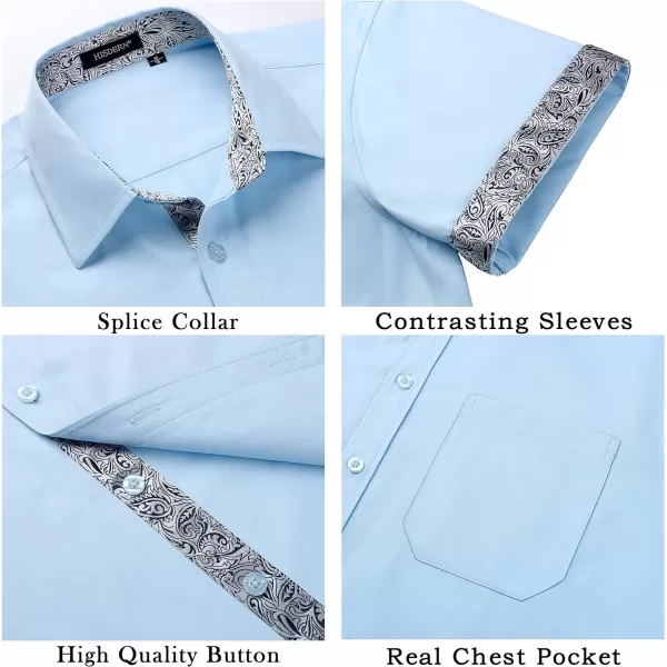 HISDERN Mens Dress Shirts Short Sleeve Regular Fit Casual Button Down Shirt Inner Contrast Business Formal Pocket Shirt