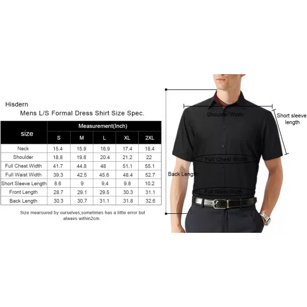 HISDERN Mens Dress Shirts Short Sleeve Regular Fit Casual Button Down Shirt Inner Contrast Business Formal Pocket Shirt