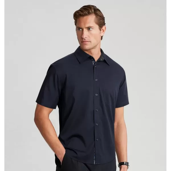 HISDERN Mens Dress Shirts Short Sleeve Regular Fit Casual Button Down Shirt Inner Contrast Business Formal Pocket Shirt