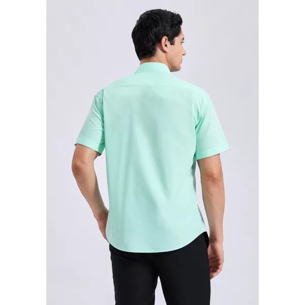 HISDERN Mens Dress Shirts Short Sleeve Regular Fit Casual Button Down Shirt Inner Contrast Business Formal Pocket Shirt