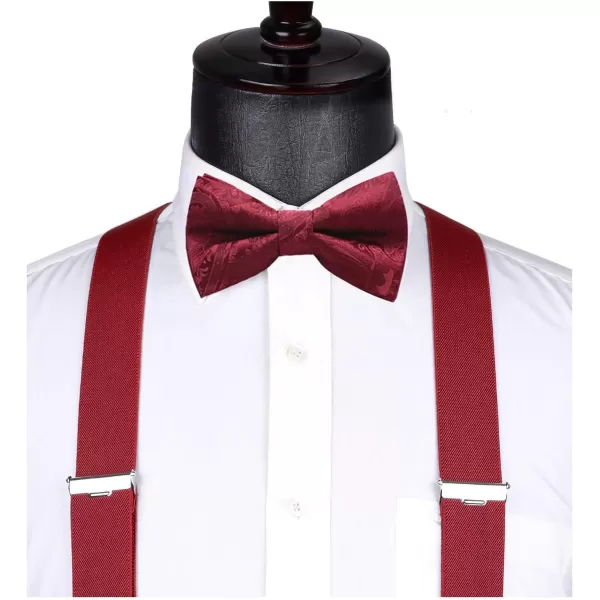 HISDERN Mens Elastic Suspenders and Bow tie Set Solid Color Adjustable X-Back Suspender for Wedding Formal Tuxedo Braces