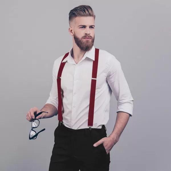HISDERN Mens Elastic Suspenders and Bow tie Set Solid Color Adjustable X-Back Suspender for Wedding Formal Tuxedo Braces