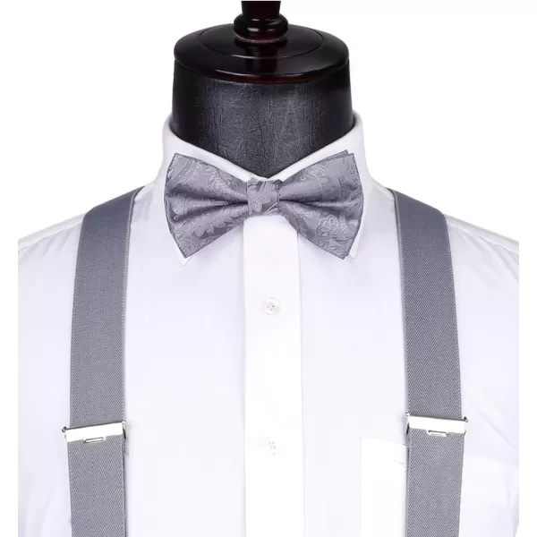 HISDERN Mens Elastic Suspenders and Bow tie Set Solid Color Adjustable X-Back Suspender for Wedding Formal Tuxedo Braces