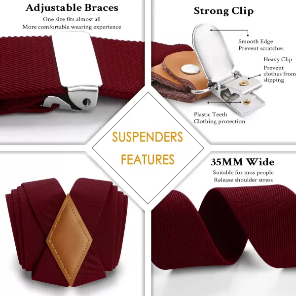 HISDERN Mens Elastic Suspenders and Bow tie Set Solid Color Adjustable X-Back Suspender for Wedding Formal Tuxedo Braces