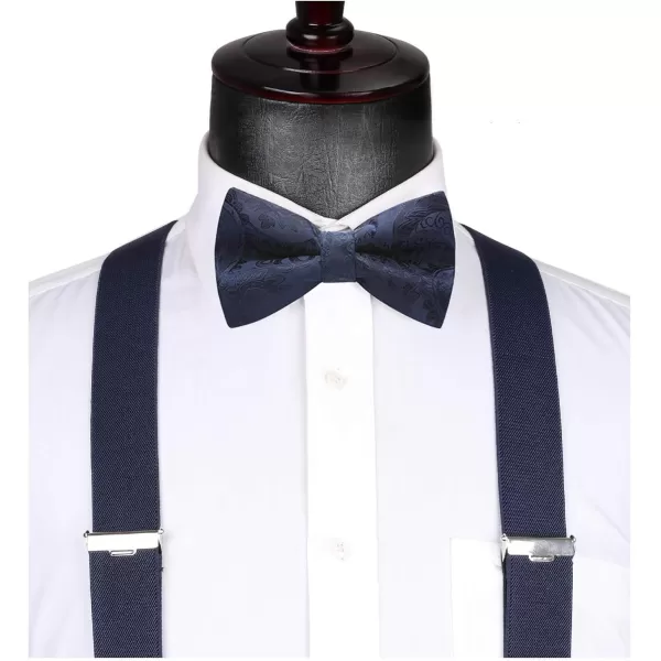 HISDERN Mens Elastic Suspenders and Bow tie Set Solid Color Adjustable X-Back Suspender for Wedding Formal Tuxedo Braces