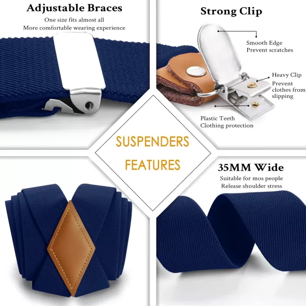 HISDERN Mens Elastic Suspenders and Bow tie Set Solid Color Adjustable X-Back Suspender for Wedding Formal Tuxedo Braces