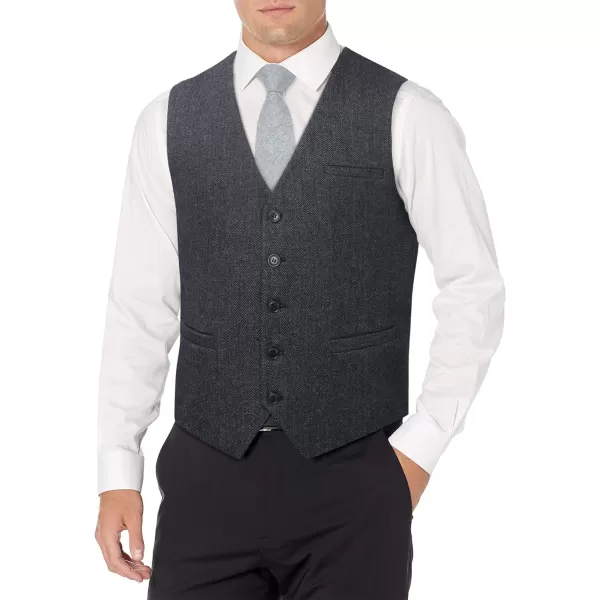 HISDERN Men's Herringbone Tweed Vest British Wedding Premium Wool Blend Suit Vest Business Formal Dress Vests Waistcoat