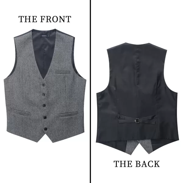 HISDERN Men's Herringbone Tweed Vest British Wedding Premium Wool Blend Suit Vest Business Formal Dress Vests Waistcoat