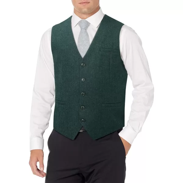 HISDERN Men's Herringbone Tweed Vest British Wedding Premium Wool Blend Suit Vest Business Formal Dress Vests Waistcoat