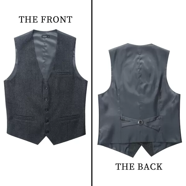 HISDERN Men's Herringbone Tweed Vest British Wedding Premium Wool Blend Suit Vest Business Formal Dress Vests Waistcoat