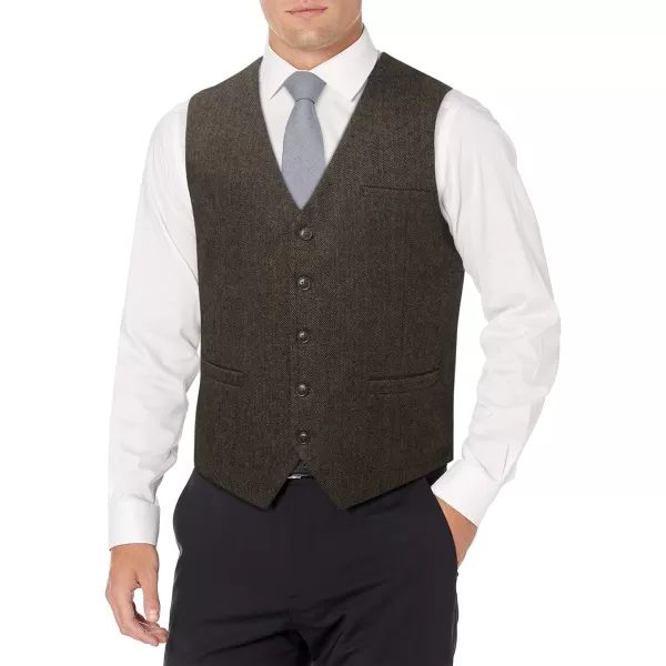 HISDERN Men's Herringbone Tweed Vest British Wedding Premium Wool Blend Suit Vest Business Formal Dress Vests Waistcoat