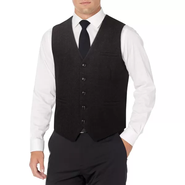 HISDERN Men's Herringbone Tweed Vest British Wedding Premium Wool Blend Suit Vest Business Formal Dress Vests Waistcoat
