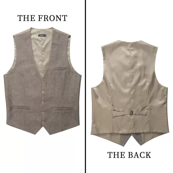 HISDERN Men's Herringbone Tweed Vest British Wedding Premium Wool Blend Suit Vest Business Formal Dress Vests Waistcoat