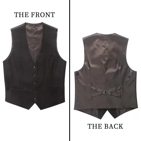 HISDERN Men's Herringbone Tweed Vest British Wedding Premium Wool Blend Suit Vest Business Formal Dress Vests Waistcoat