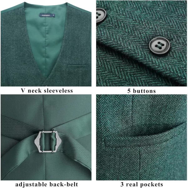 HISDERN Men's Herringbone Tweed Vest British Wedding Premium Wool Blend Suit Vest Business Formal Dress Vests Waistcoat