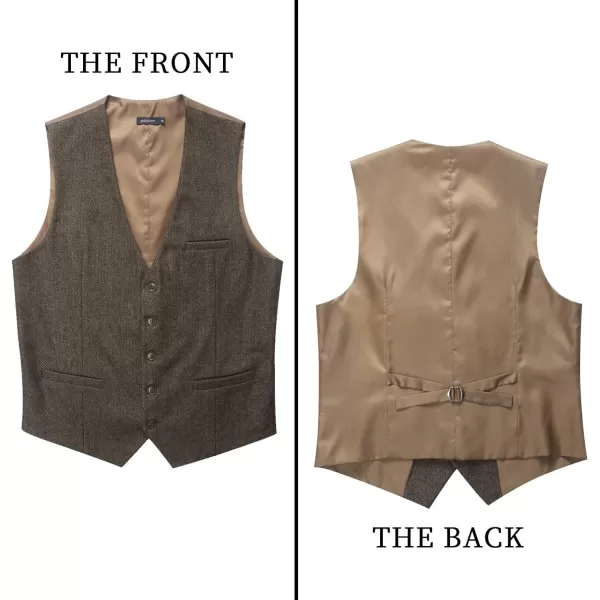 HISDERN Men's Herringbone Tweed Vest British Wedding Premium Wool Blend Suit Vest Business Formal Dress Vests Waistcoat