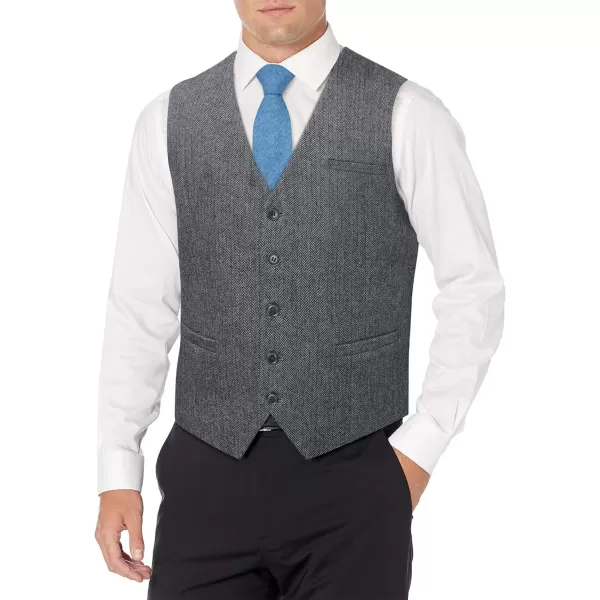 HISDERN Men's Herringbone Tweed Vest British Wedding Premium Wool Blend Suit Vest Business Formal Dress Vests Waistcoat