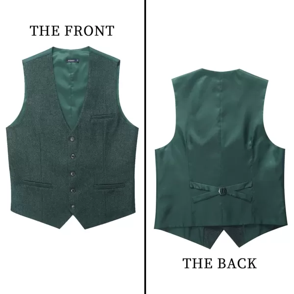 HISDERN Men's Herringbone Tweed Vest British Wedding Premium Wool Blend Suit Vest Business Formal Dress Vests Waistcoat