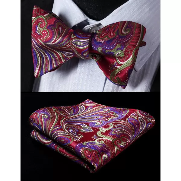 HISDERN Mens Paisley Floral Suspenders Strong 6 Clips Y-Back Adjustable Trouser Braces Self BowTie Set for Party Work