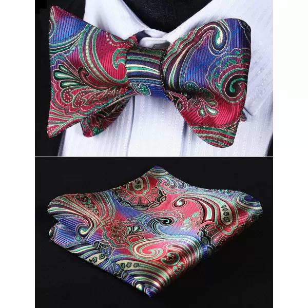HISDERN Mens Paisley Floral Suspenders Strong 6 Clips Y-Back Adjustable Trouser Braces Self BowTie Set for Party Work