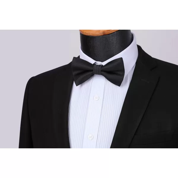 HISDERN Mens Pretied Bow Tie: Solid Color Tuxedo Bowtie and Pocket Square Set - Clip on Wedding Bow Ties for Men