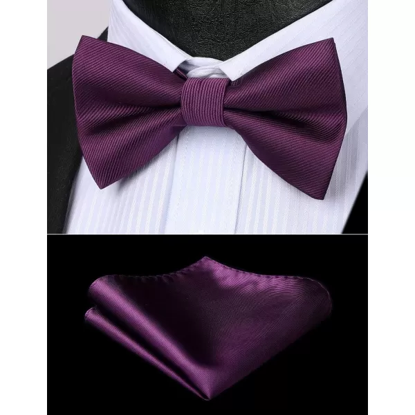 HISDERN Mens Pretied Bow Tie: Solid Color Tuxedo Bowtie and Pocket Square Set - Clip on Wedding Bow Ties for Men
