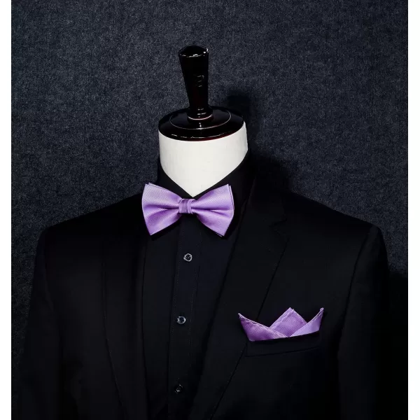 HISDERN Mens Pretied Bow Tie: Solid Color Tuxedo Bowtie and Pocket Square Set - Clip on Wedding Bow Ties for Men
