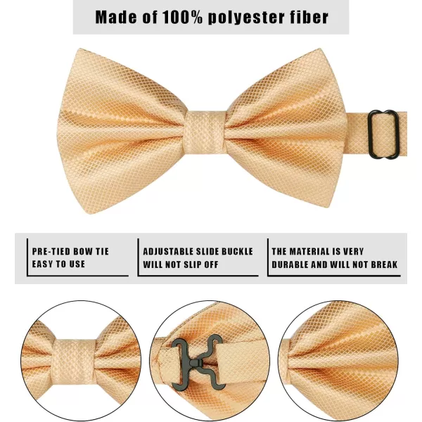 HISDERN Mens Pretied Bow Tie: Solid Color Tuxedo Bowtie and Pocket Square Set - Clip on Wedding Bow Ties for Men