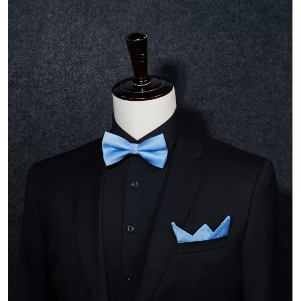 HISDERN Mens Pretied Bow Tie: Solid Color Tuxedo Bowtie and Pocket Square Set - Clip on Wedding Bow Ties for Men