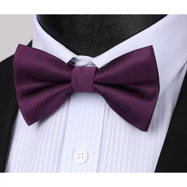 HISDERN Mens Pretied Bow Tie: Solid Color Tuxedo Bowtie and Pocket Square Set - Clip on Wedding Bow Ties for Men