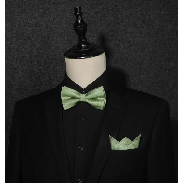 HISDERN Mens Pretied Bow Tie: Solid Color Tuxedo Bowtie and Pocket Square Set - Clip on Wedding Bow Ties for Men