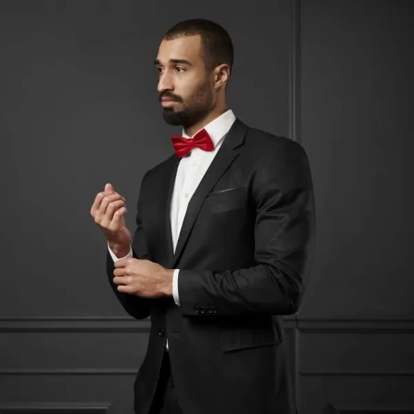 HISDERN Mens Pretied Bow Tie: Solid Color Tuxedo Bowtie and Pocket Square Set - Clip on Wedding Bow Ties for Men