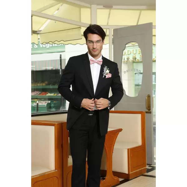 HISDERN Mens Pretied Bow Tie: Solid Color Tuxedo Bowtie and Pocket Square Set - Clip on Wedding Bow Ties for Men