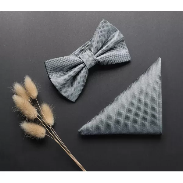 HISDERN Mens Pretied Bow Tie: Solid Color Tuxedo Bowtie and Pocket Square Set - Clip on Wedding Bow Ties for Men