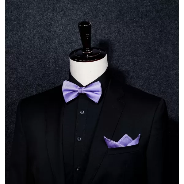 HISDERN Mens Pretied Bow Tie: Solid Color Tuxedo Bowtie and Pocket Square Set - Clip on Wedding Bow Ties for Men