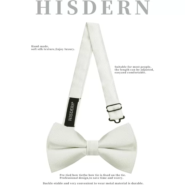 HISDERN Mens Pretied Bow Tie: Solid Color Tuxedo Bowtie and Pocket Square Set - Clip on Wedding Bow Ties for Men