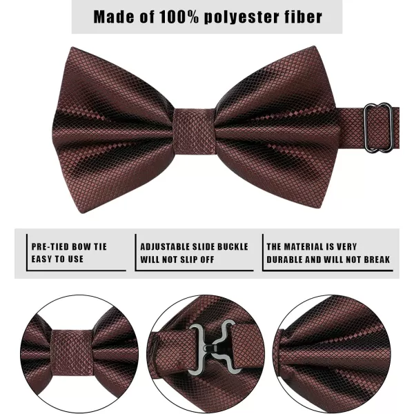 HISDERN Mens Pretied Bow Tie: Solid Color Tuxedo Bowtie and Pocket Square Set - Clip on Wedding Bow Ties for Men