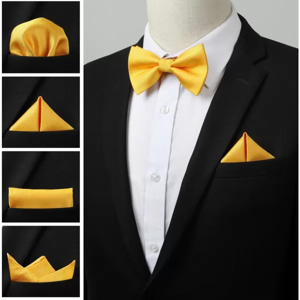 HISDERN Mens Pretied Bow Tie: Solid Color Tuxedo Bowtie and Pocket Square Set - Clip on Wedding Bow Ties for Men