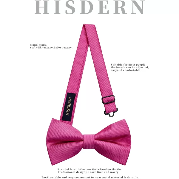 HISDERN Mens Pretied Bow Tie: Solid Color Tuxedo Bowtie and Pocket Square Set - Clip on Wedding Bow Ties for Men